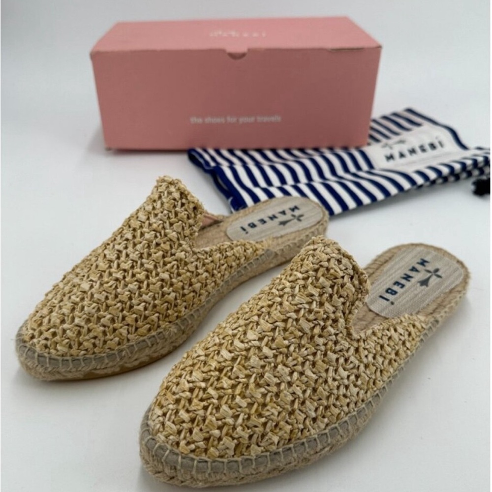 Manebi Natural Raffia Straw Yucatan Mules Slip-on Flats size 36 US 6